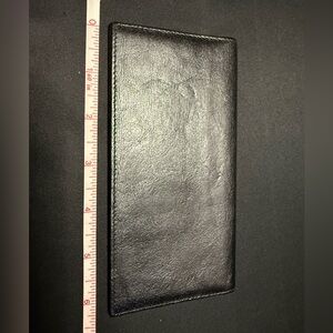 Black Smooth Leather Checkbook Cover Luxury Wallet Money